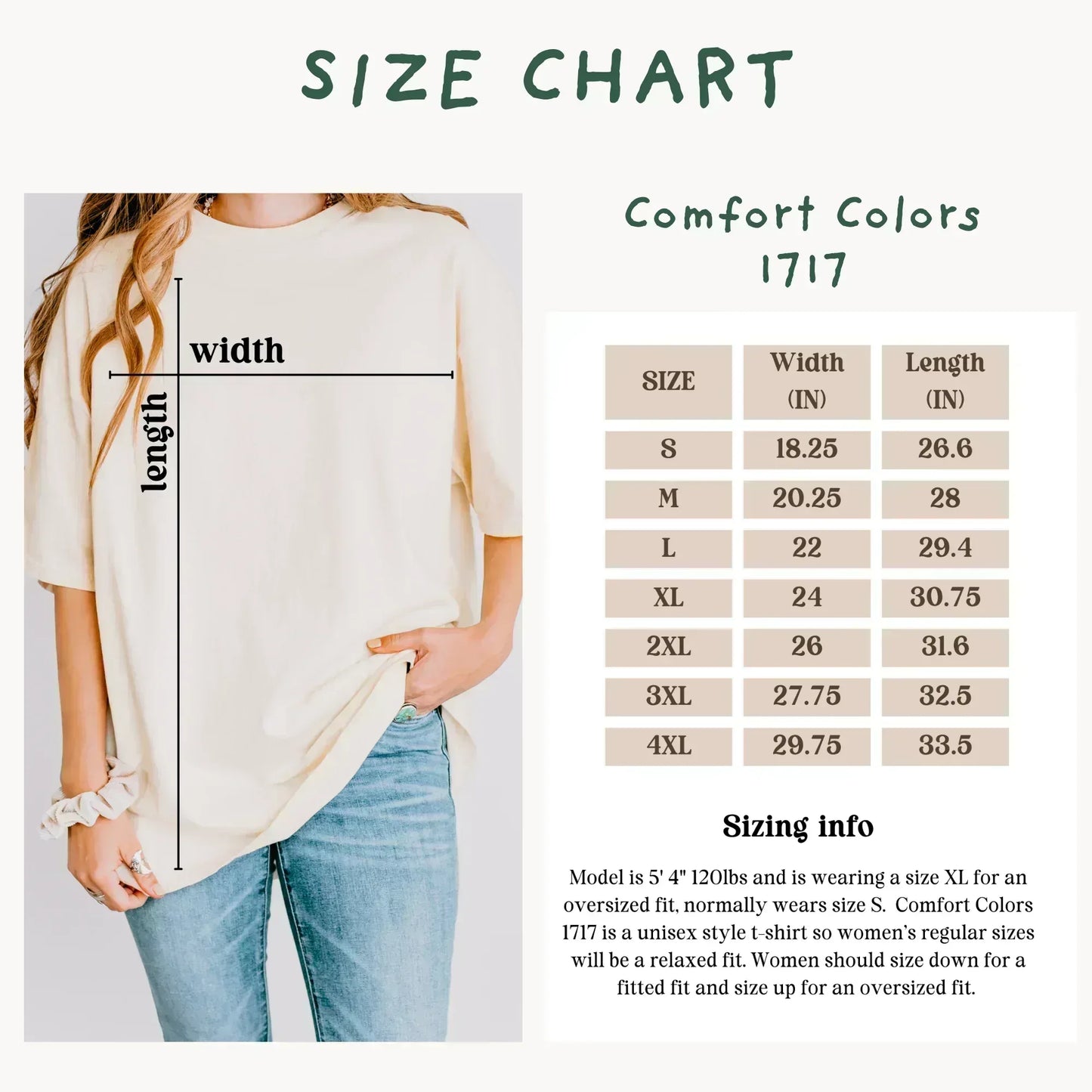 Comfort Colors 1717 size chart — by The Folk Brush