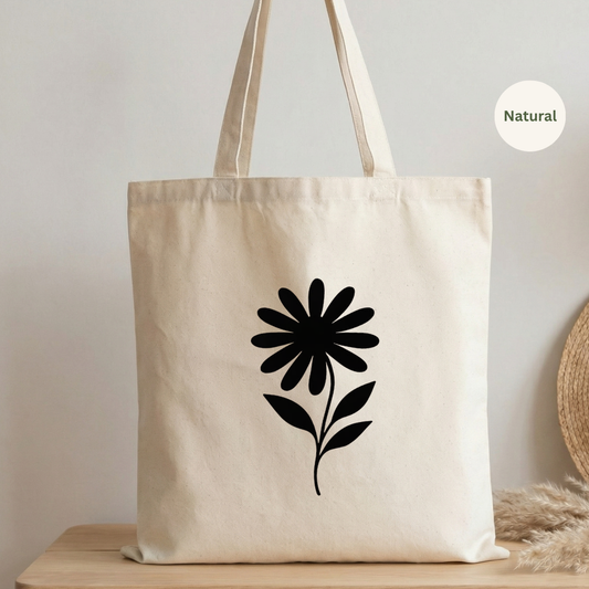 Minimal Black Flower Canvas Tote Bag