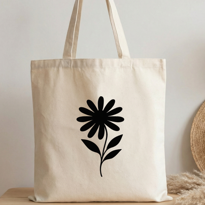 Minimal Black Flower Canvas Tote Bag