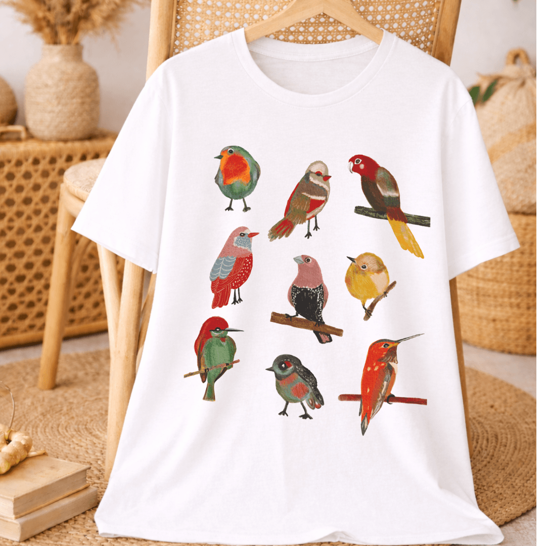 Colorful Birds Cotton T-Shirt