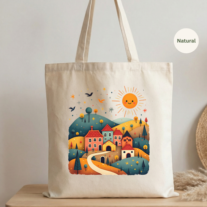 Folk Village Canvas Tote Bag
