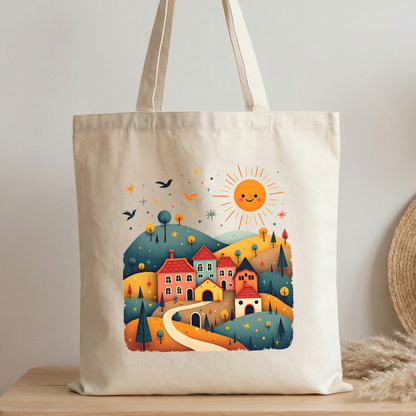Folk Village Canvas Tote Bag