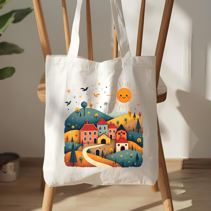 Folk Village Canvas Tote Bag