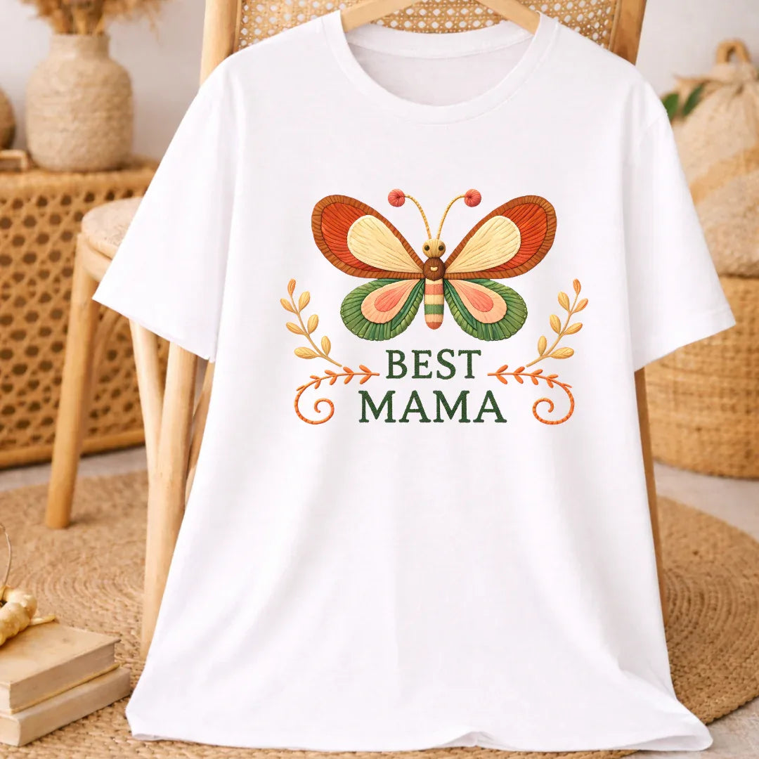 Best Mama Butterfly Shirt in White — folk art Best Mama tee by The Folk Brush
