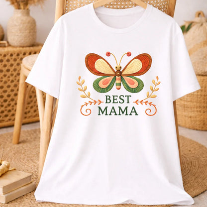 Best Mama Butterfly Shirt in White — folk art Best Mama tee by The Folk Brush