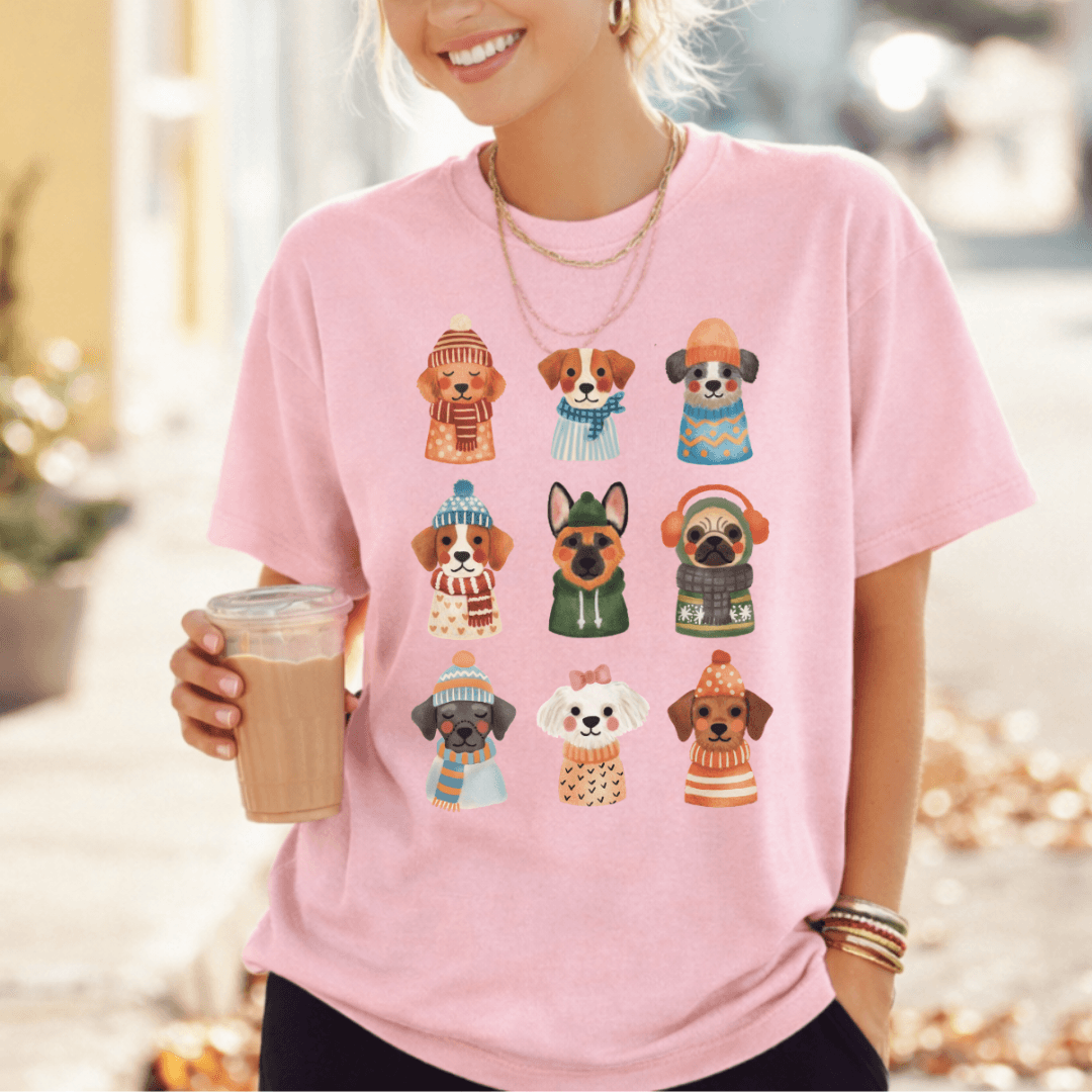 Blossom pink Comfort Colors 1717 t-shirt with puppies in cozy knitwear design