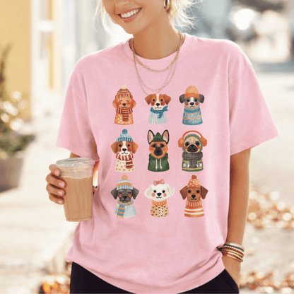 Blossom pink Comfort Colors 1717 t-shirt with puppies in cozy knitwear design