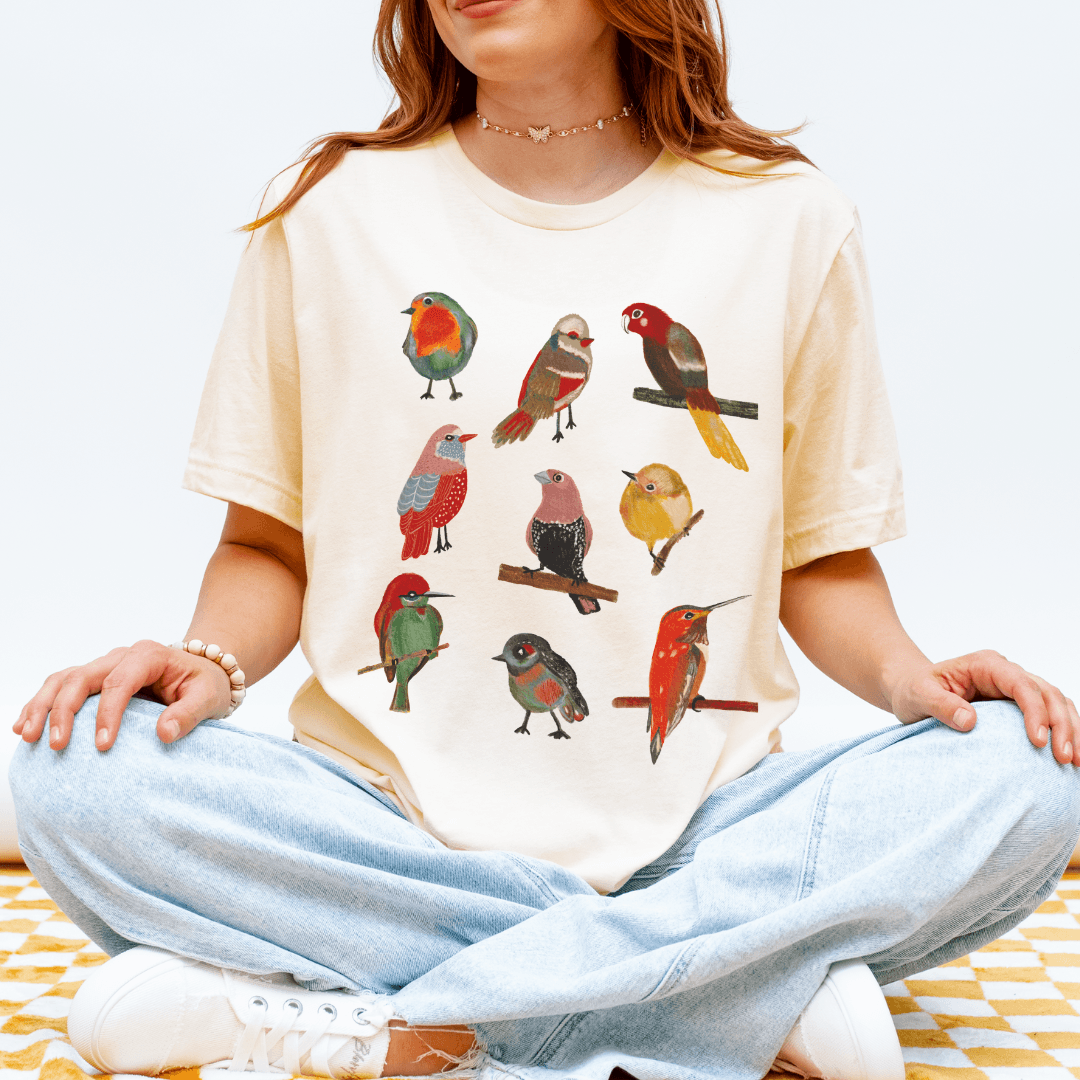 Colorful folk birds t-shirt natural Bella+Canvas 3001