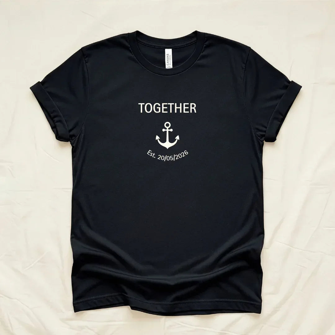 Custom Better Together Couple T-Shirt in Black — minimal anchor couple tee Bella+Canvas 3001