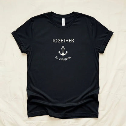 Custom Better Together Couple T-Shirt in Black — minimal anchor couple tee Bella+Canvas 3001