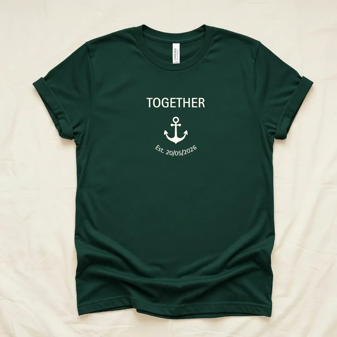 Custom Better Together Couple T-Shirt in Forest — matching couple t-shirt folk brush design