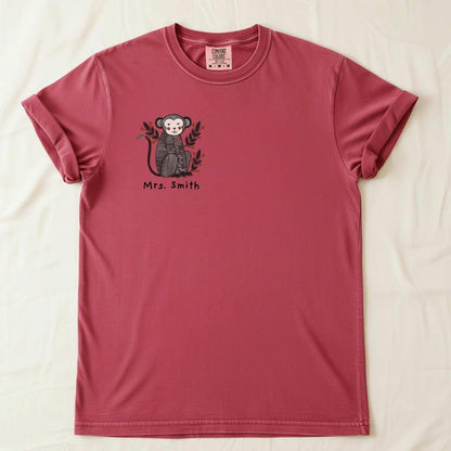 Custom Couple Matching Monkey T-Shirt in Crimson — folk art monkey custom t-shirt