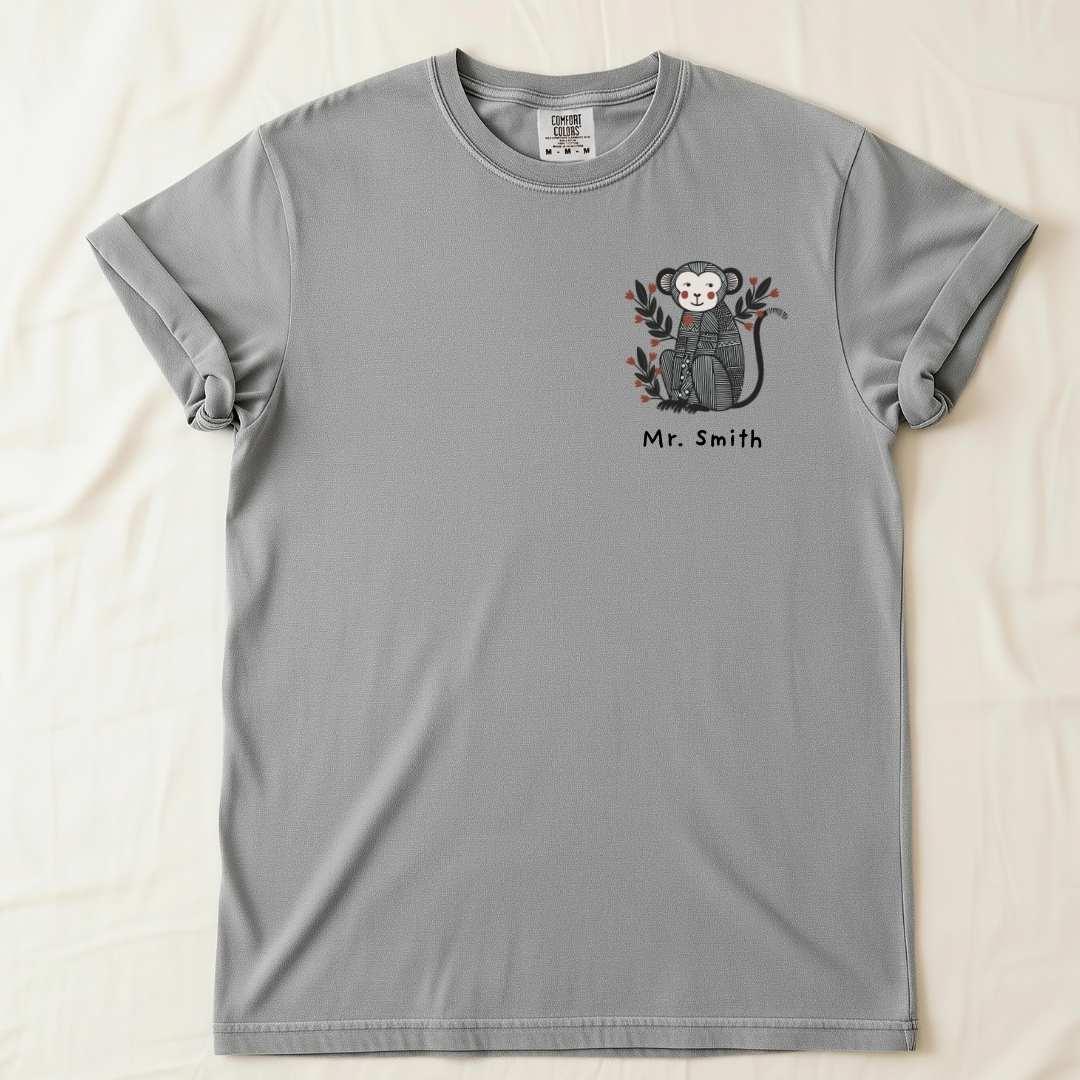 Custom Couple Matching Monkey T-Shirt in Grey — folk creatures monkey custom tee
