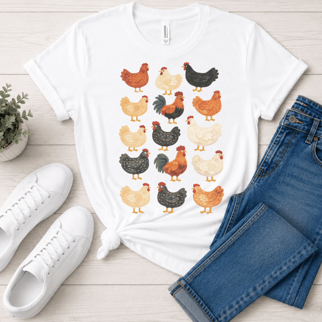 Flock of folk hens t-shirt white Bella+Canvas 3001
