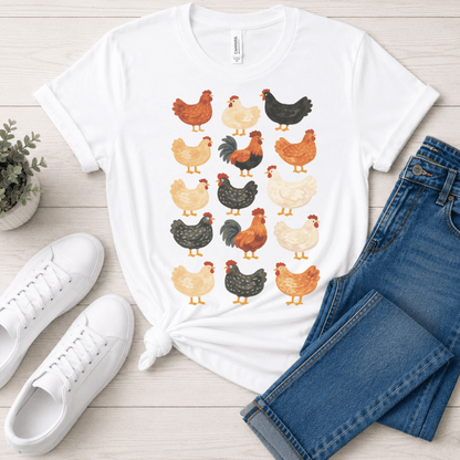 Flock of folk hens t-shirt white Bella+Canvas 3001