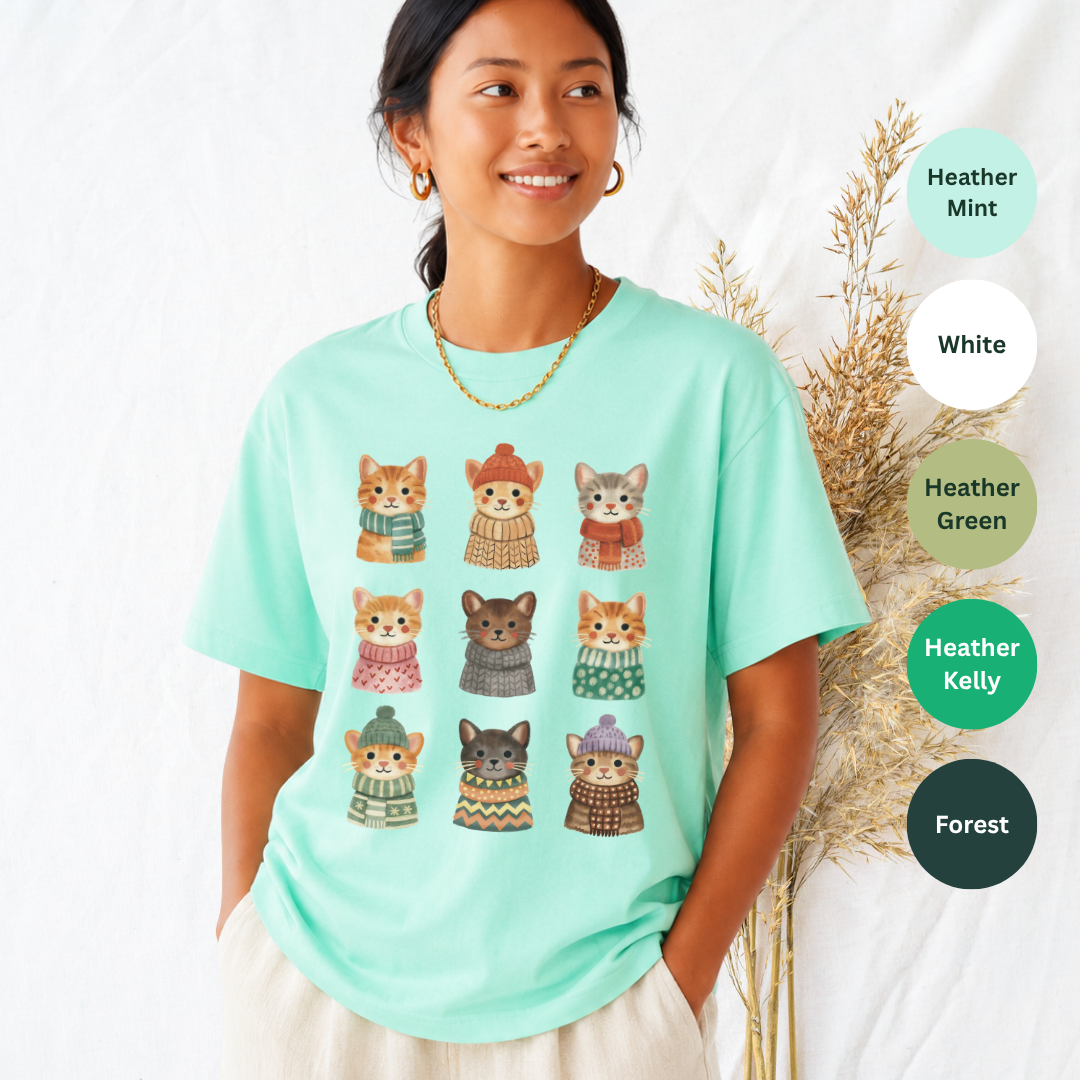 Cute cats in knit sweaters t-shirt heather mint Bella+Canvas 3001