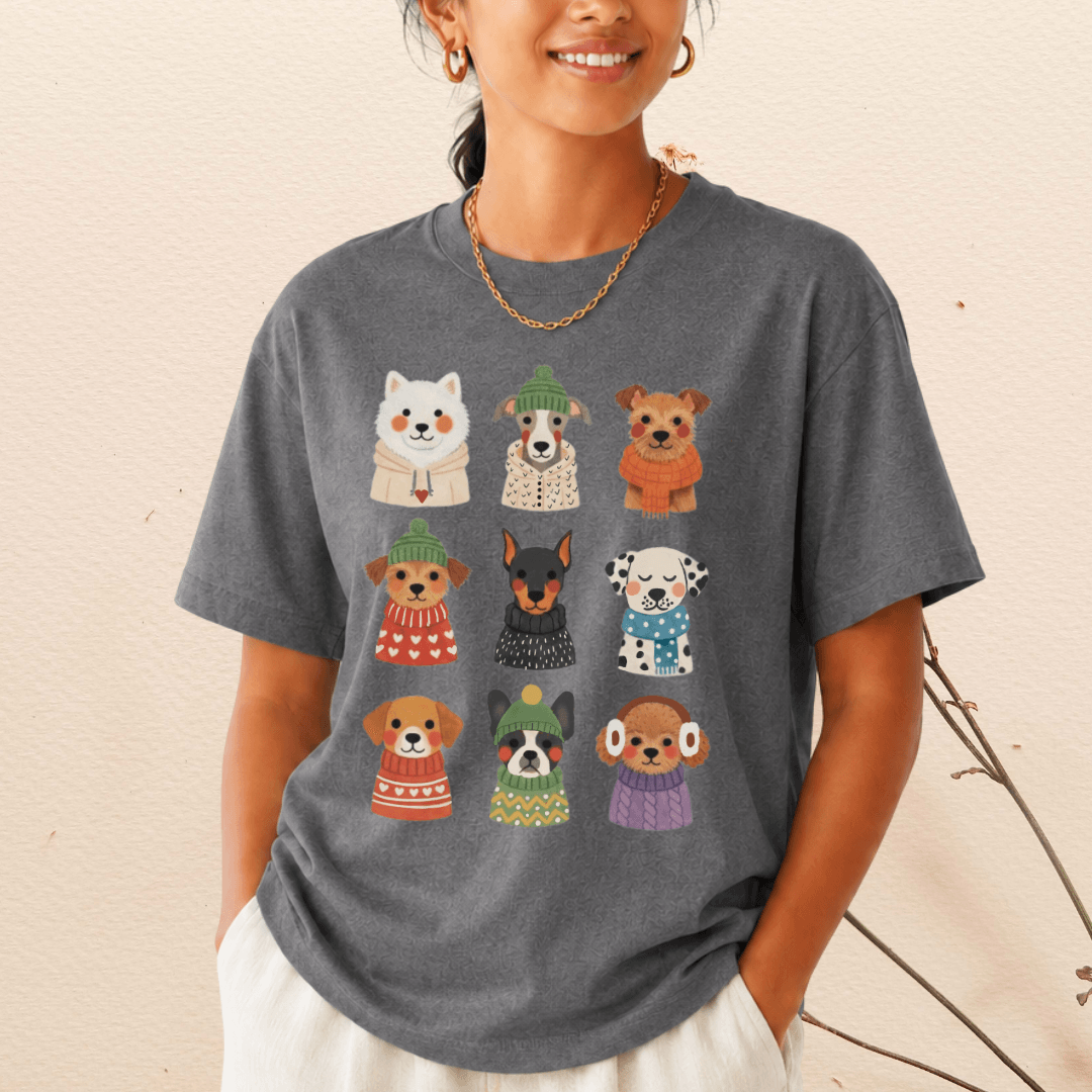 Cute dogs in sweaters t-shirt deep heather Bella+Canvas 3001