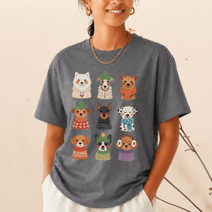 Cute dogs in sweaters t-shirt deep heather Bella+Canvas 3001