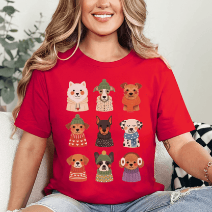Cute dogs in sweaters t-shirt red Bella+Canvas 3001