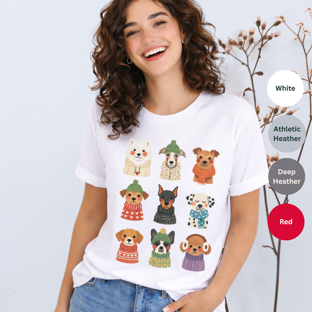 Cute dogs in sweaters t-shirt white Bella+Canvas 3001