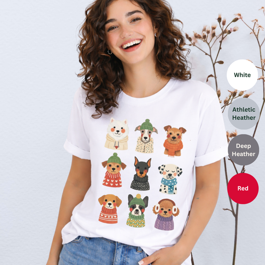 Cute dogs in sweaters t-shirt white Bella+Canvas 3001