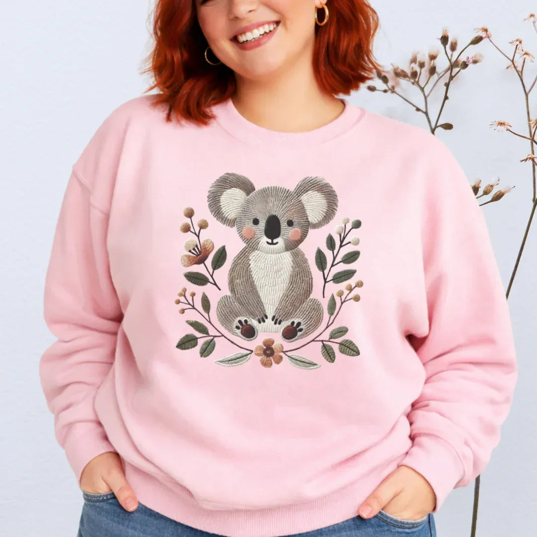 Faux Embroidery Koala Crewneck Sweatshirt in Graphic Heather — folk art koala crewneck