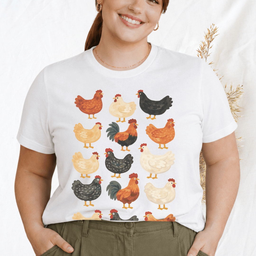 Flock of folk hens t-shirt white Bella+Canvas 3001