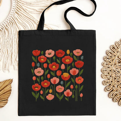 Folk Floral Tote Bag in Black — faux embroidery floral print canvas tote by The Folk Brush