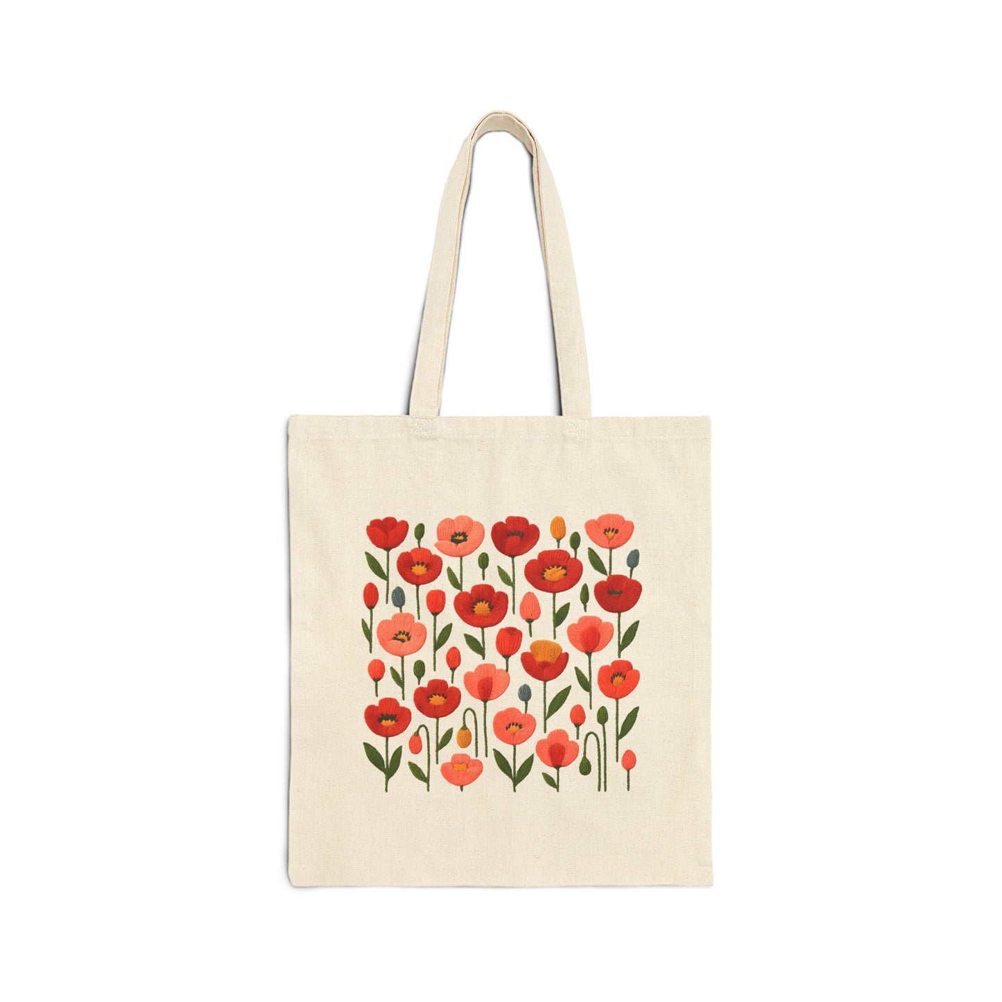 Folk Floral Tote Bag in Natural — stitched-look folk floral print on cotton canvas