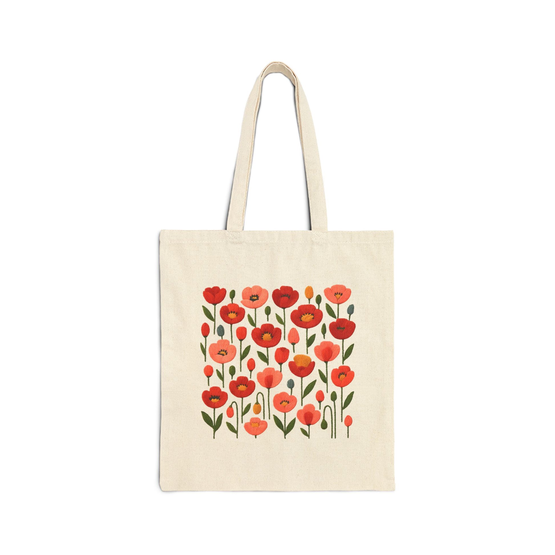 Folk Floral Tote Bag in Natural — stitched-look folk floral print on cotton canvas