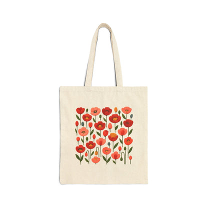 Folk Floral Tote Bag in Natural — stitched-look folk floral print on cotton canvas