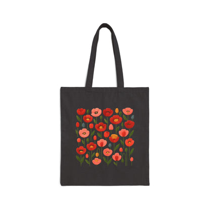 Folk Floral Tote Bag in black— faux embroidery folk floral print detail