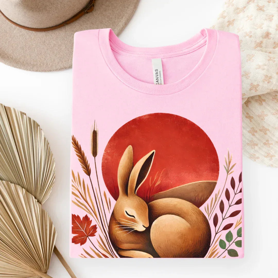 Folk Rabbit Sunset T-Shirt in Pink — folk creatures rabbit sunset tee