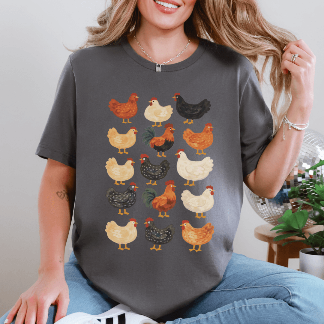 Folk chicken pattern t-shirt asphalt Bella+Canvas 3001