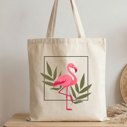 Folk flamingo canvas tote bag natural heavy cotton
