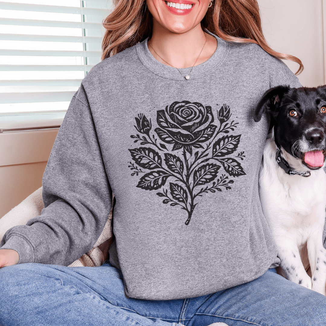 Folk rose crewneck sweatshirt graphite heather Gildan 18000