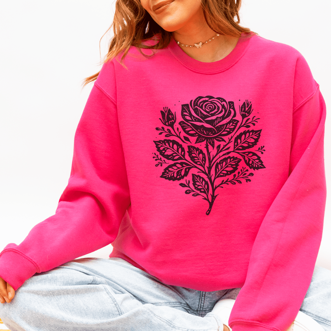 Folk rose crewneck sweatshirt heliconia pink Gildan 18000