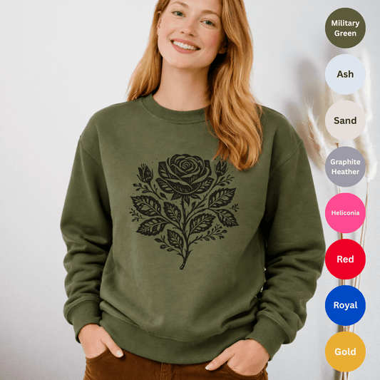 Folk rose crewneck sweatshirt military green Gildan 18000