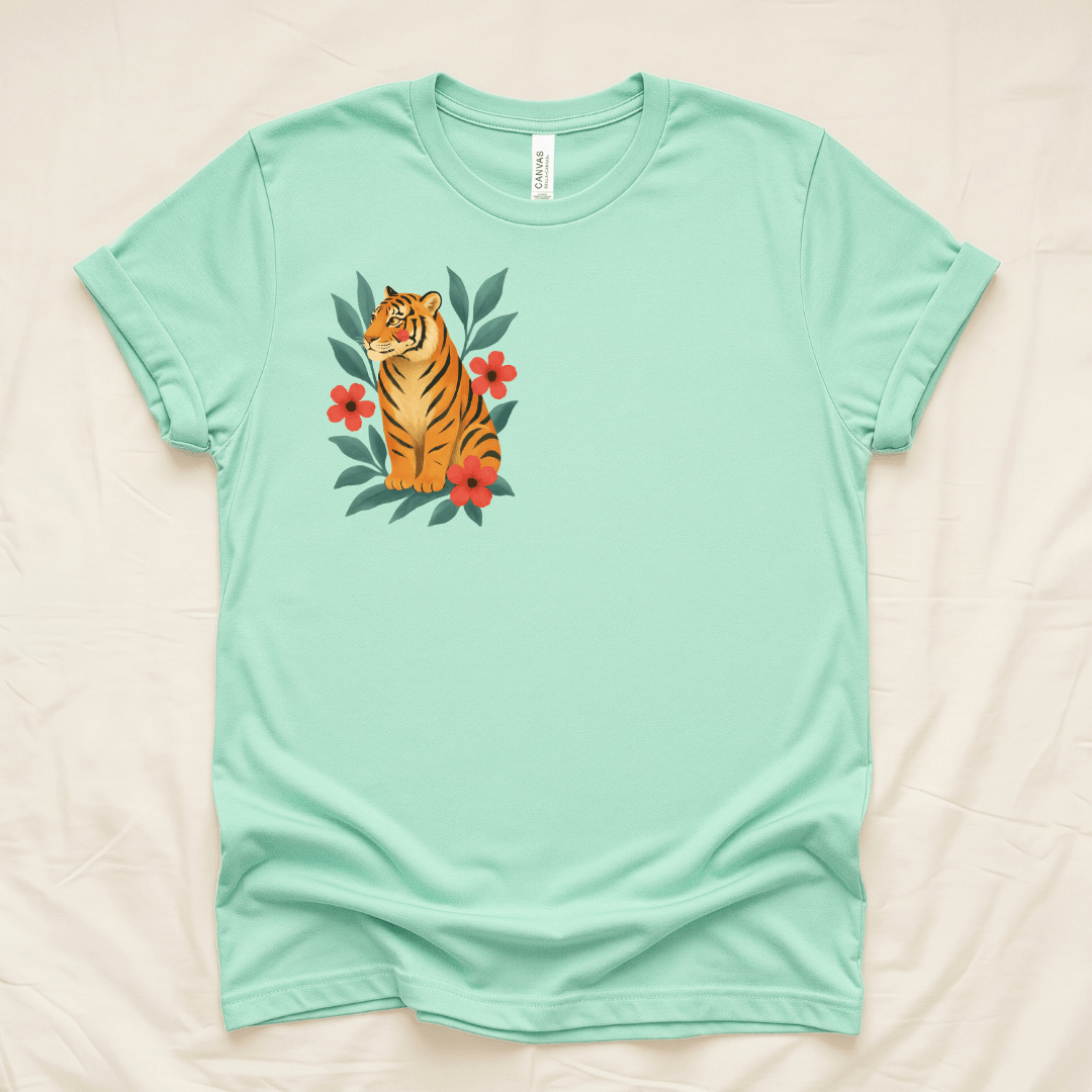 Folk tiger t-shirt heather mint Bella+Canvas 3001