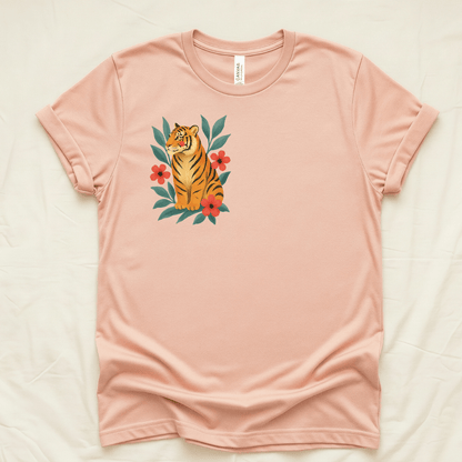 Folk tiger t-shirt heather peach Bella+Canvas 3001