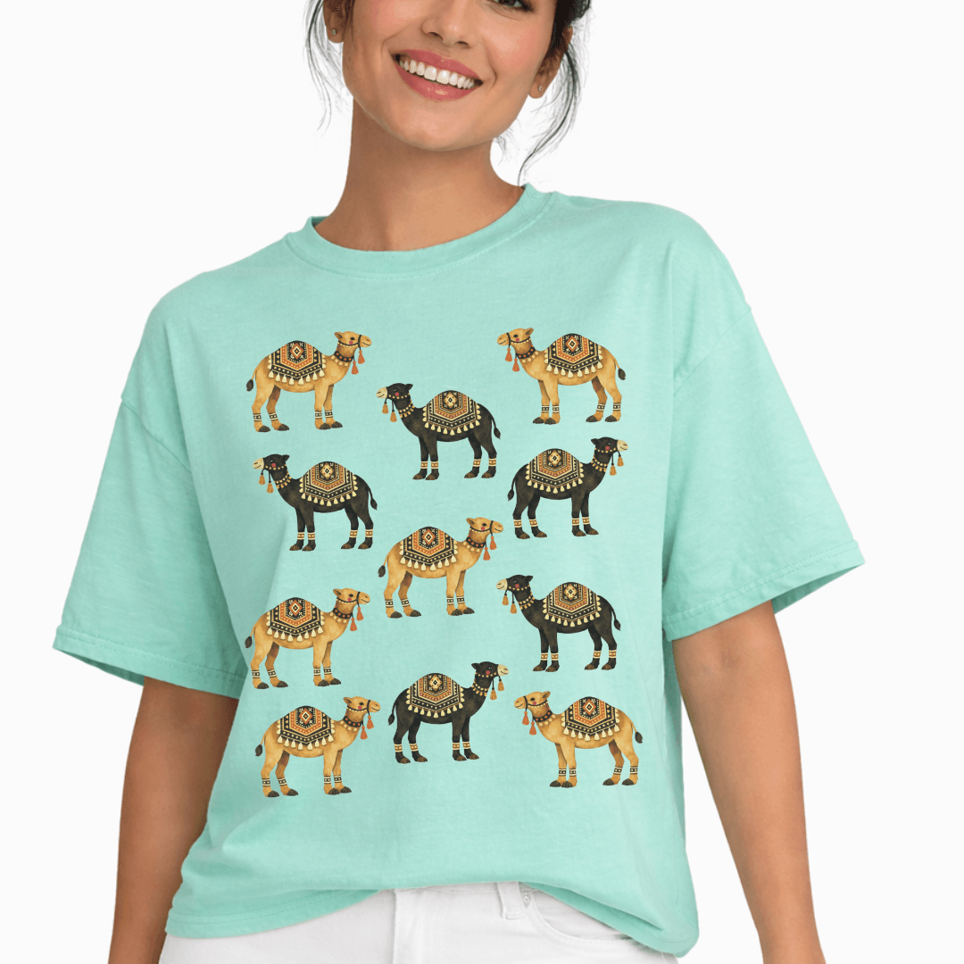 Island reef Comfort Colors 1717 tee with desert camel pattern in warm tones