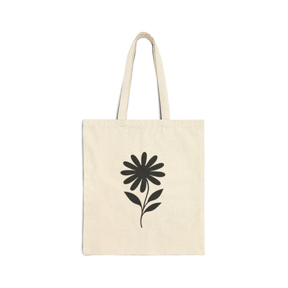 Minimal Black Flower Canvas Tote Bag — black folk art flower print on natural cotton canvas
