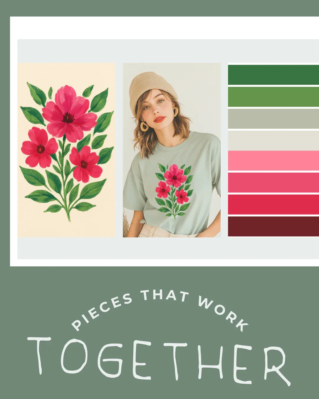 Folk-art floral graphic tee styled with matching wildflower artwork – The Folk Brush
