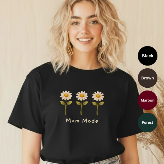 Mom Mode daisy t-shirt black Bella+Canvas 3001
