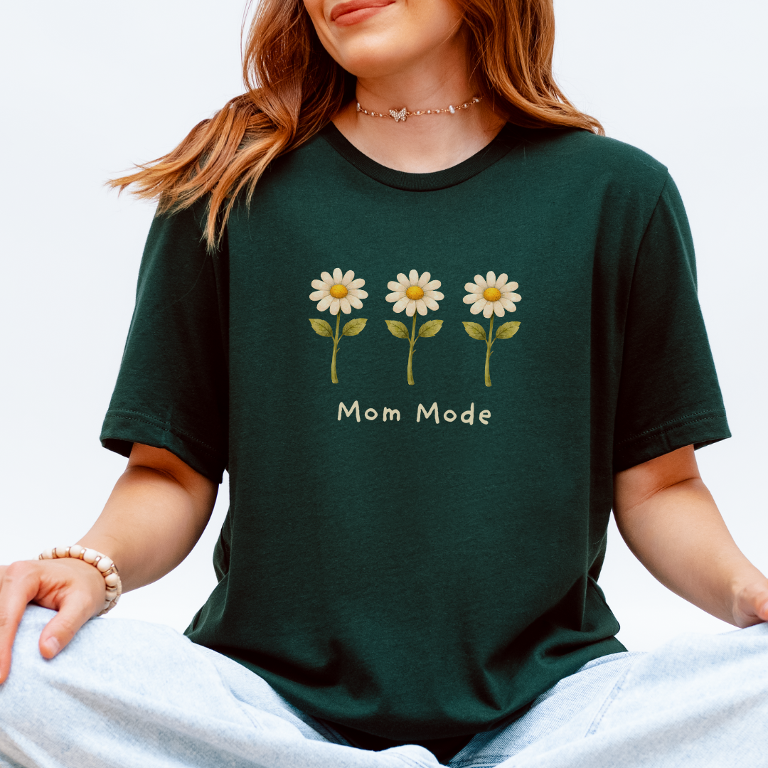 Mom Mode daisy t-shirt forest green Bella+Canvas 3001