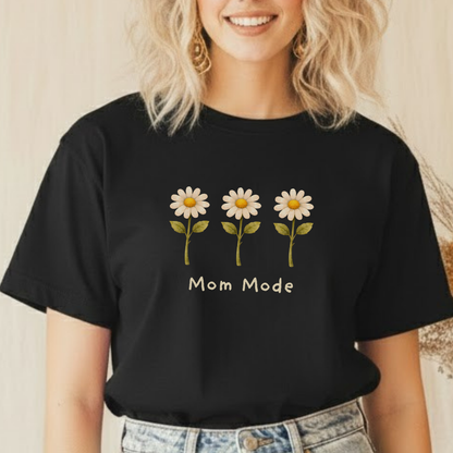 Mom Mode three daisies t-shirt black Bella+Canvas 3001