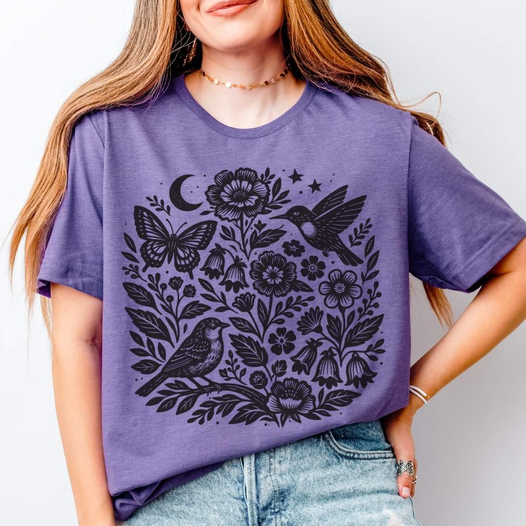 Moon Folk Garden T-Shirt in Heather Team Purple — moon folk garden botanical tee