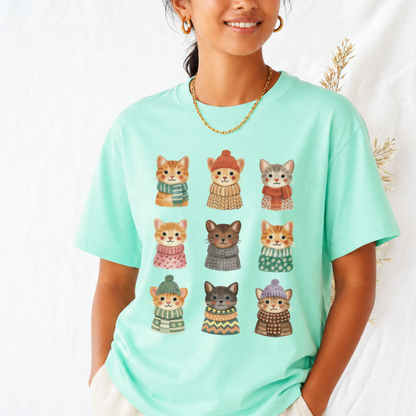 Nine kittens in sweaters t-shirt heather mint Bella+Canvas 3001