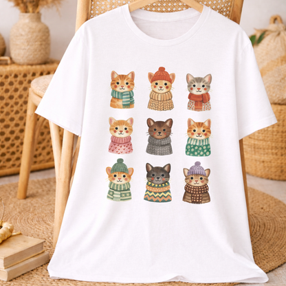 Nine kittens in sweaters t-shirt white Bella+Canvas 3001