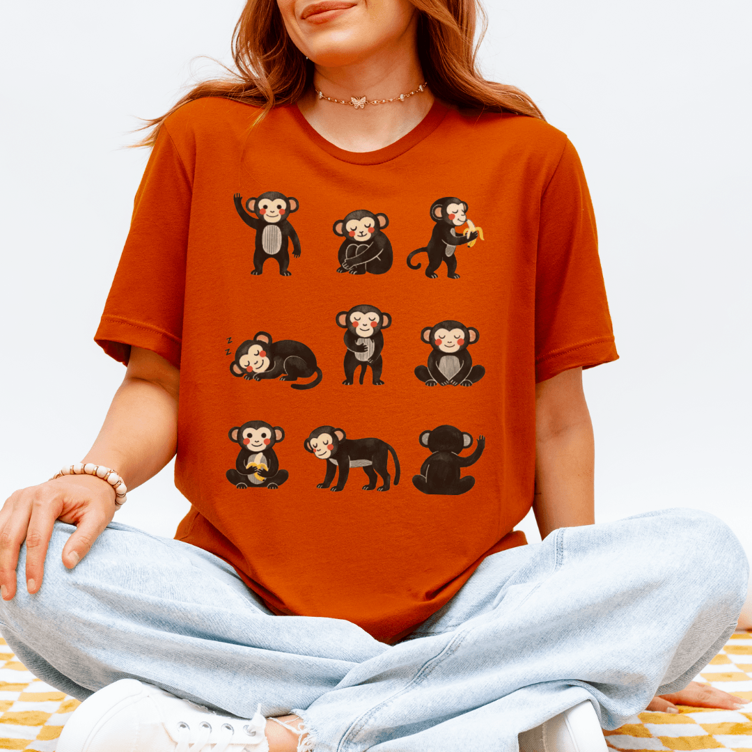 Playful monkey grid t-shirt autumn Bella+Canvas 3001